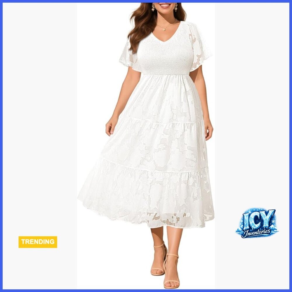 Floral Lace Midi Dress with Long Sleeves and Tiered Hem